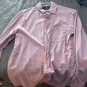 Vineyard Vines Coral and Blue Plaid Shirt
